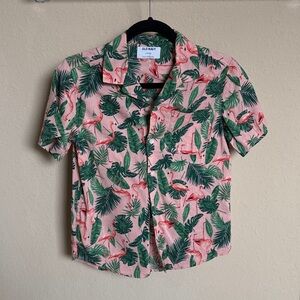 Old Navy Boys tropical flamingo button down shirt sz L 10-12